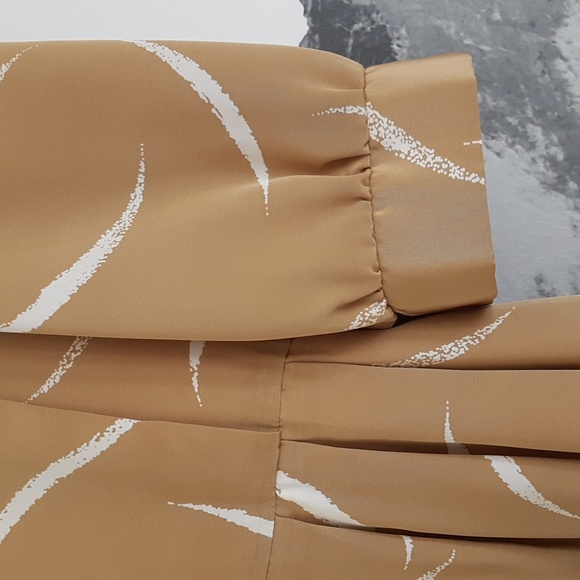 Beautiful Tan & White Patterned Vintage Midi Dress Size S - Picture 4 of 9